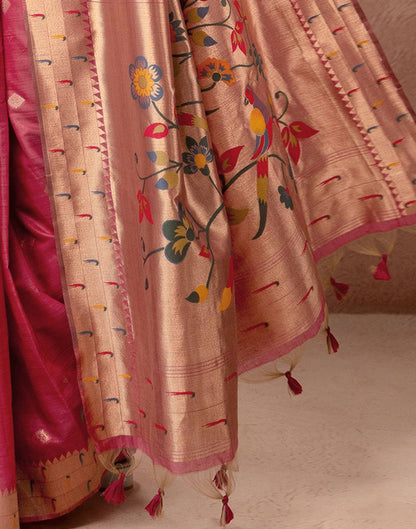 Dark Rose Pink Chanderi Cotton Woven Paithani Saree