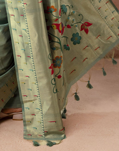 Dusty Mint Green Chanderi Cotton Woven Paithani Saree
