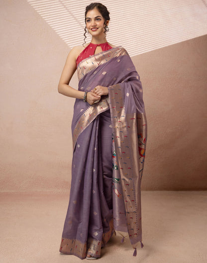 Lavender Chanderi Cotton Woven Paithani Saree