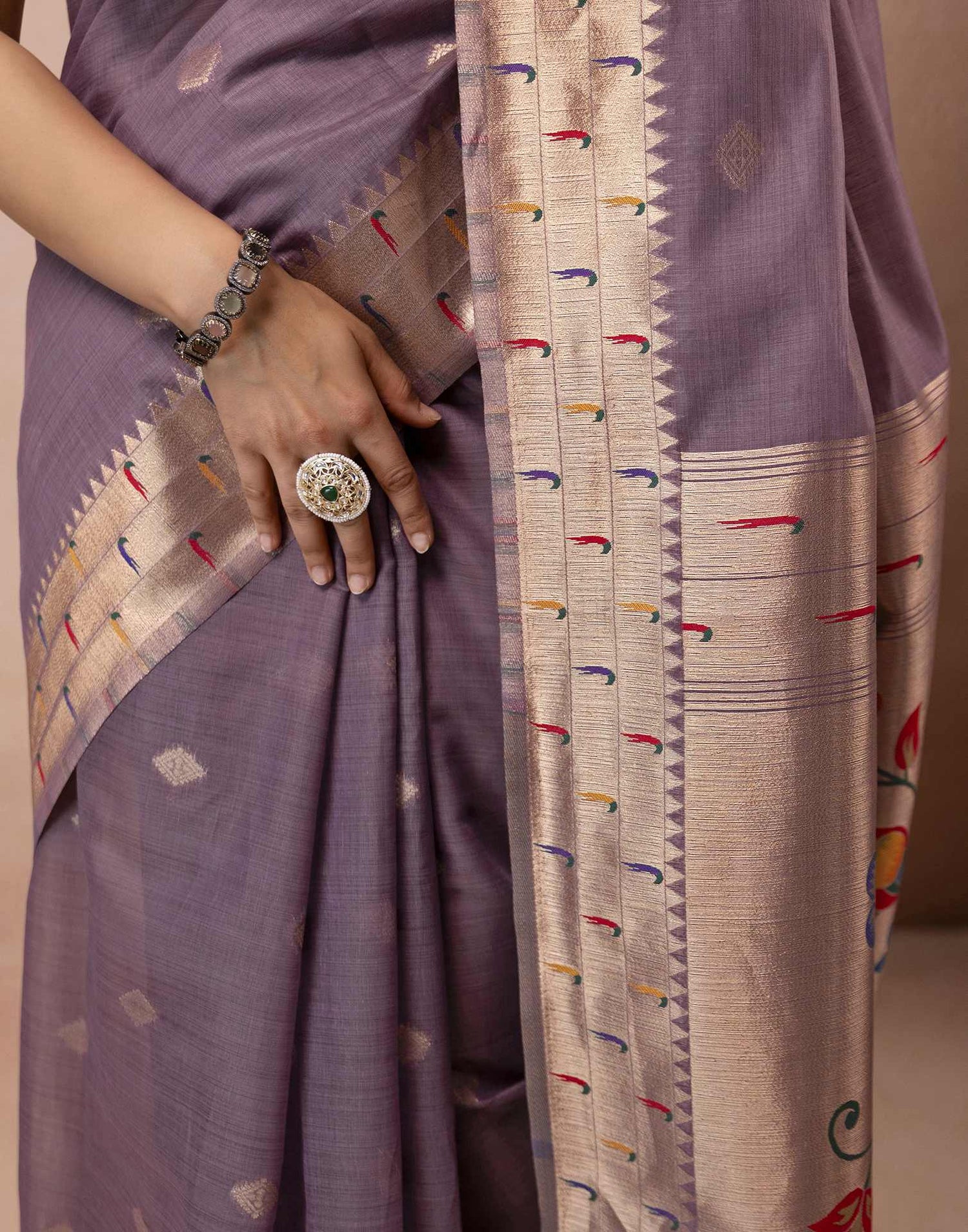 Lavender Chanderi Cotton Woven Paithani Saree