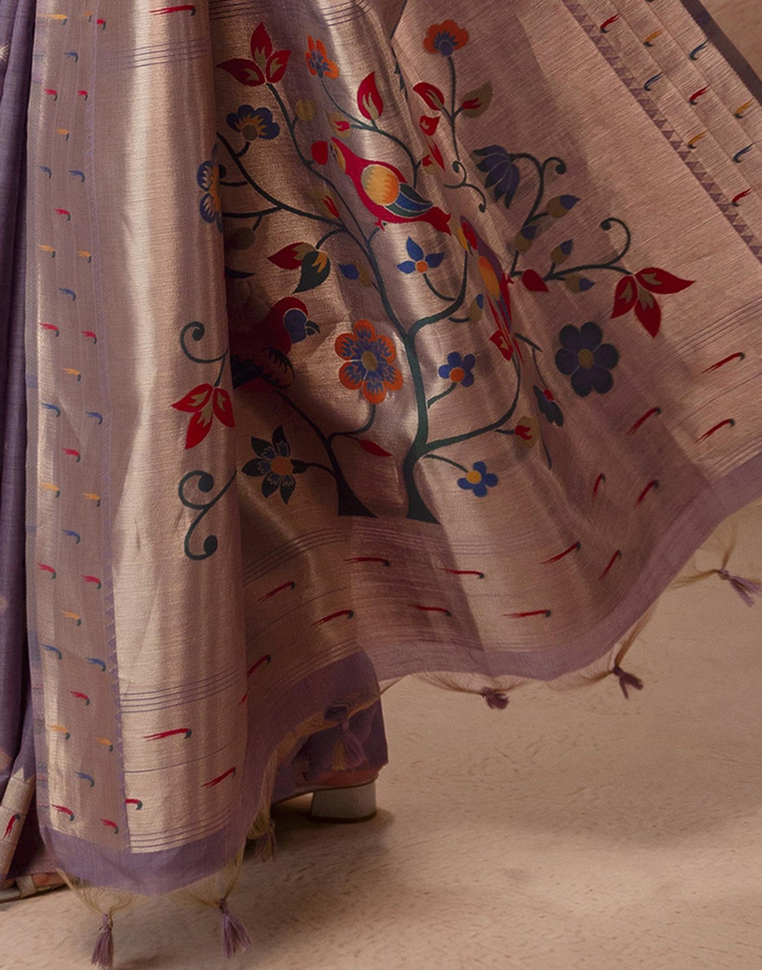 Lavender Chanderi Cotton Woven Paithani Saree