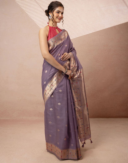 Lavender Chanderi Cotton Woven Paithani Saree