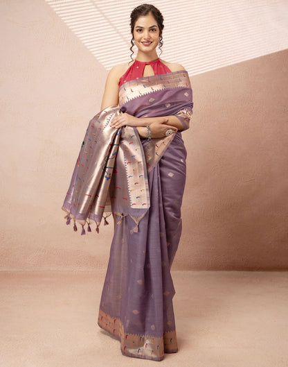Lavender Chanderi Cotton Woven Paithani Saree