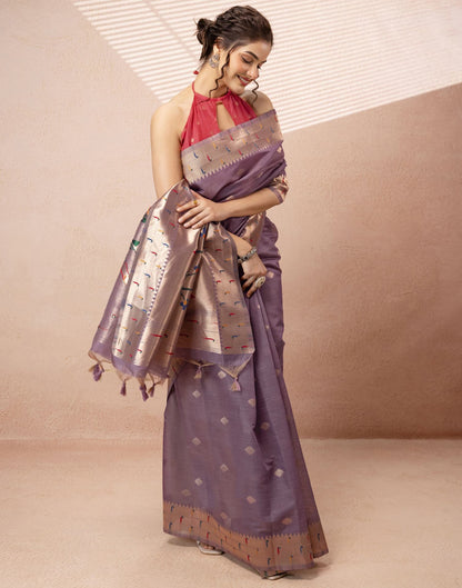 Lavender Chanderi Cotton Woven Paithani Saree
