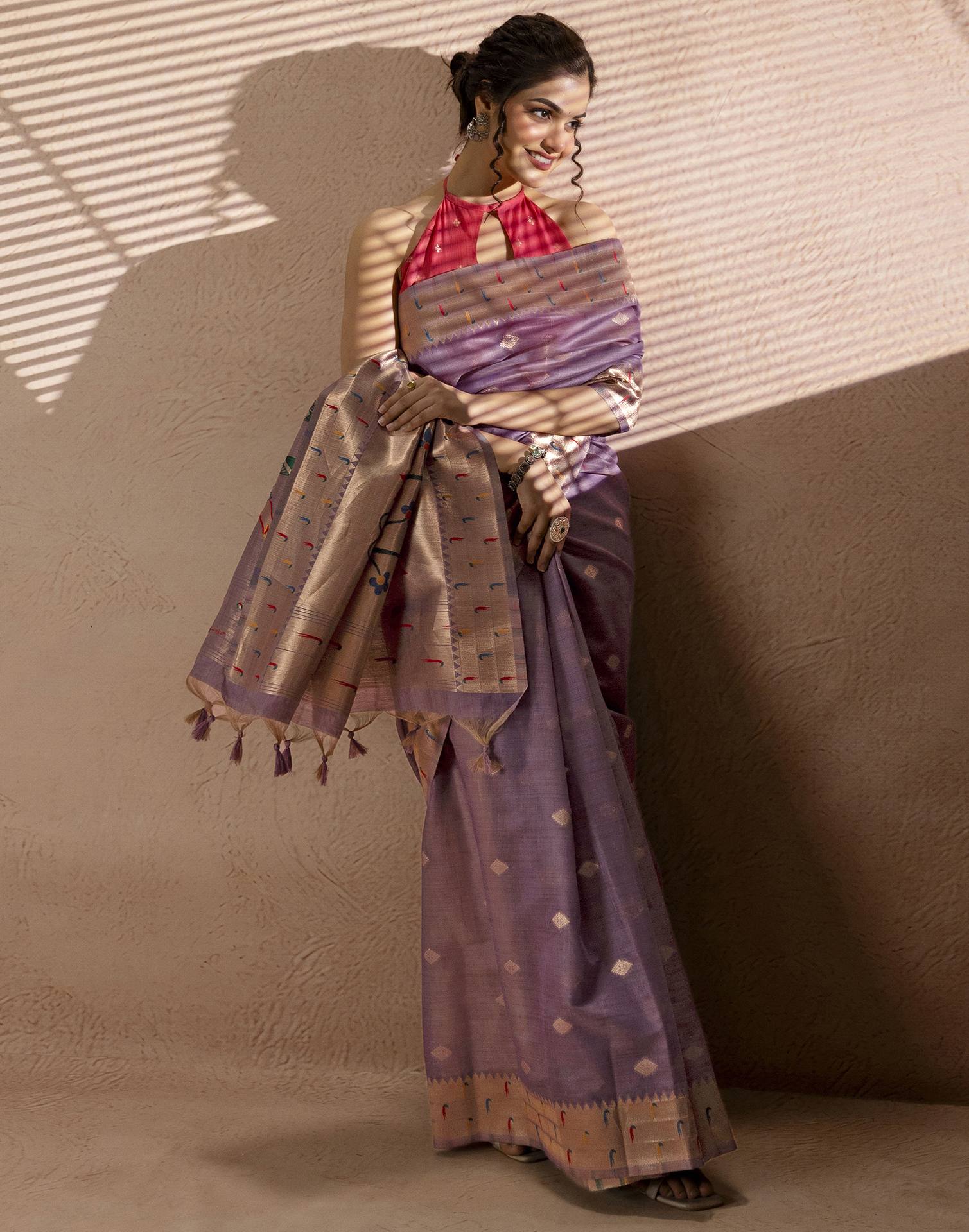 Lavender Chanderi Cotton Woven Paithani Saree
