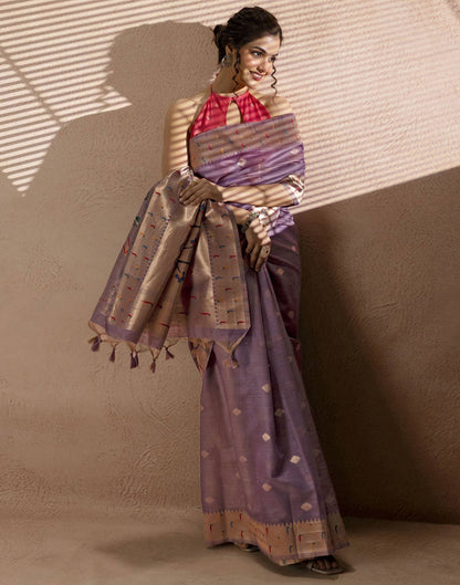 Lavender Chanderi Cotton Woven Paithani Saree