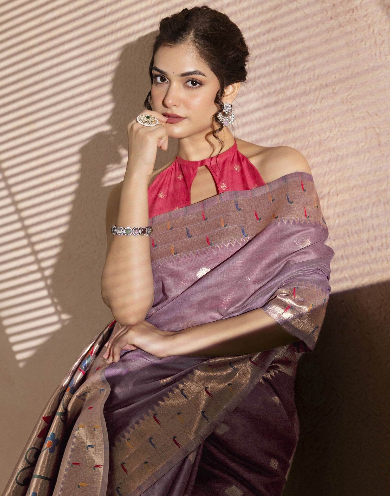 Lavender Chanderi Cotton Woven Paithani Saree