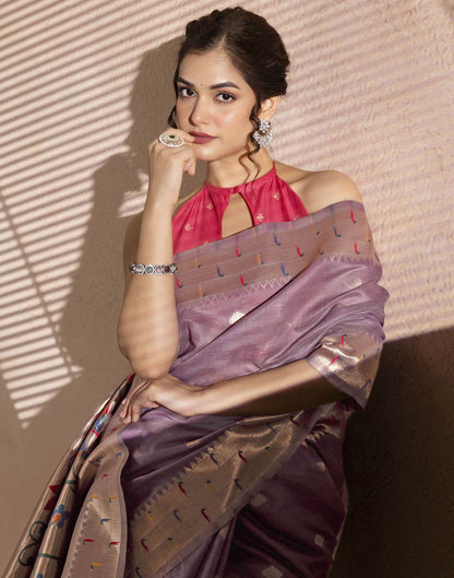 Lavender Chanderi Cotton Woven Paithani Saree