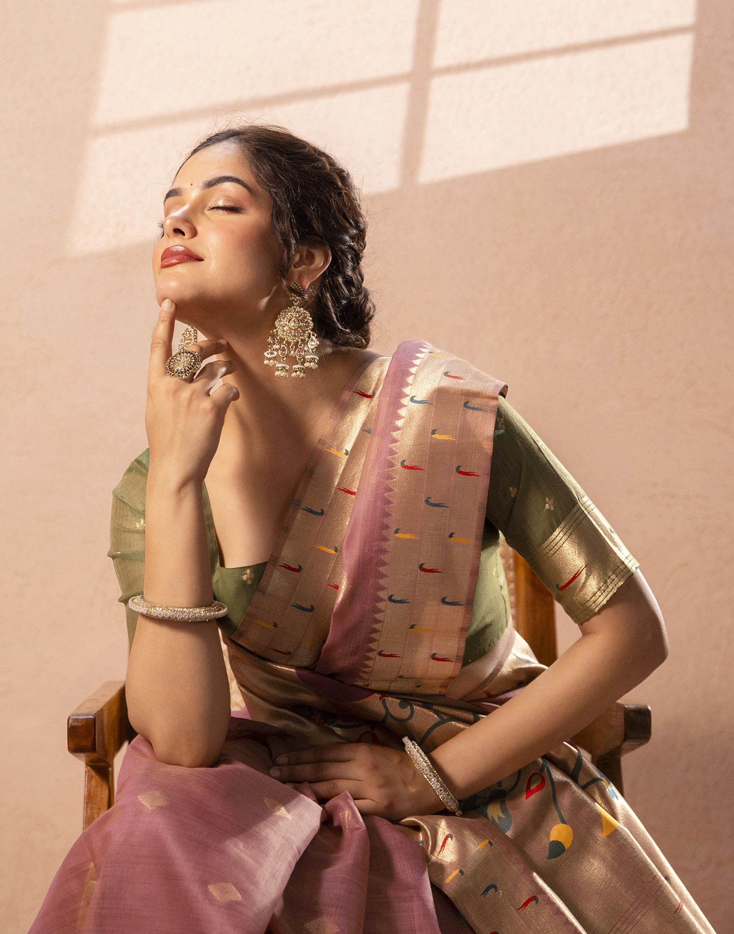 Dusty Mauve Chanderi Cotton Woven Paithani Saree