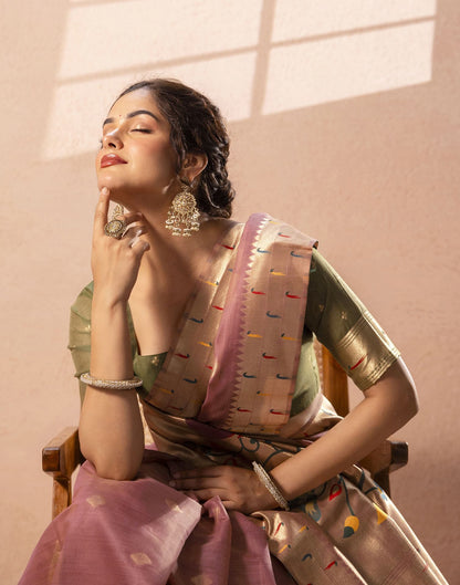 Dusty Mauve Chanderi Cotton Woven Paithani Saree