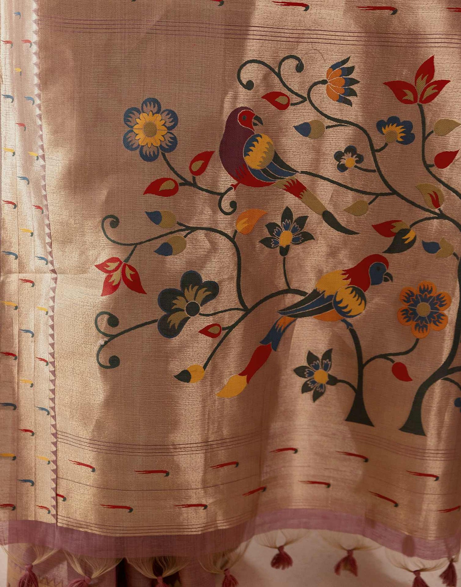 Dusty Mauve Chanderi Cotton Woven Paithani Saree