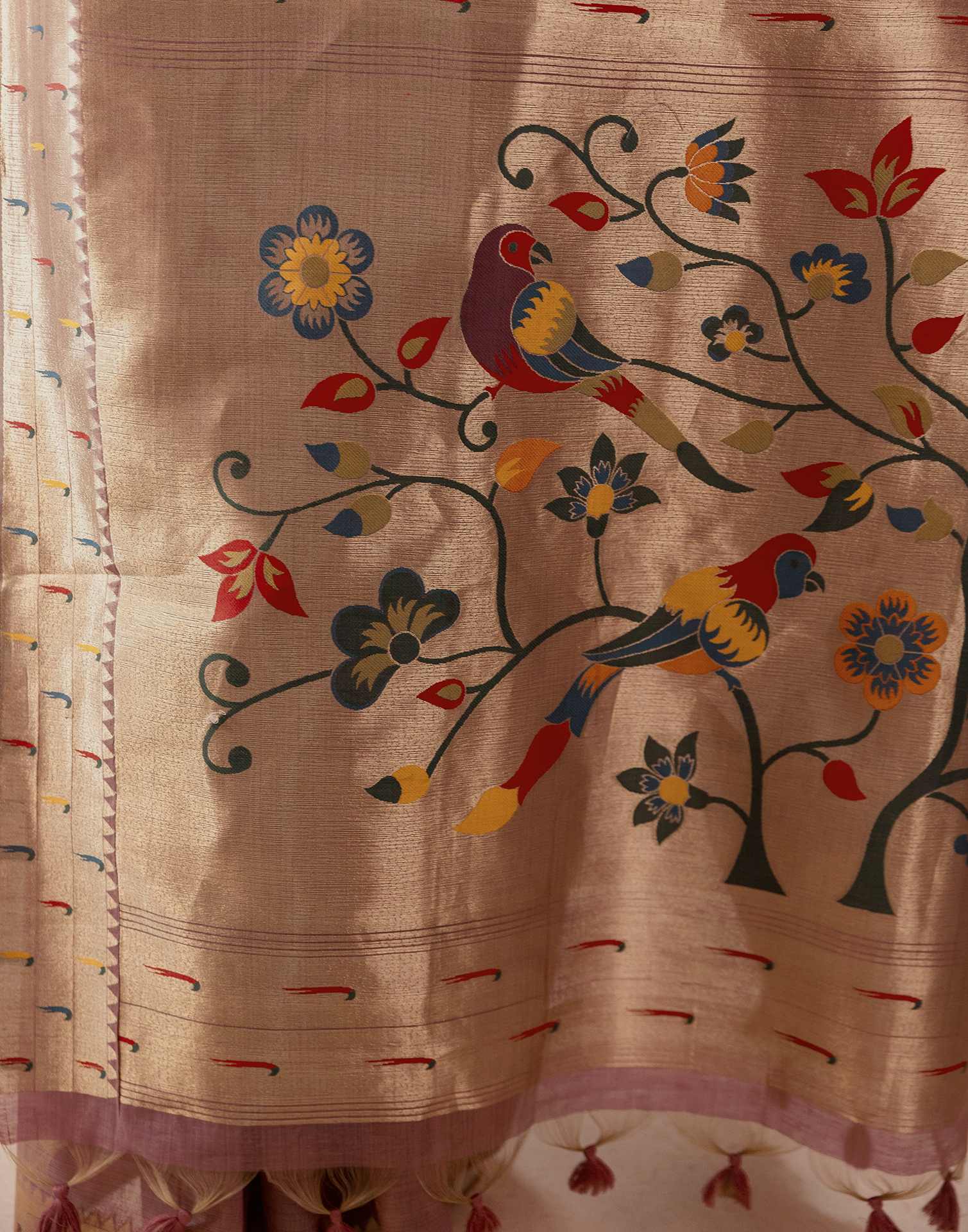 Dusty Mauve Chanderi Cotton Woven Paithani Saree