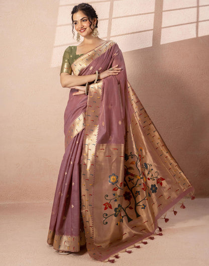 Dusty Mauve Chanderi Cotton Woven Paithani Saree
