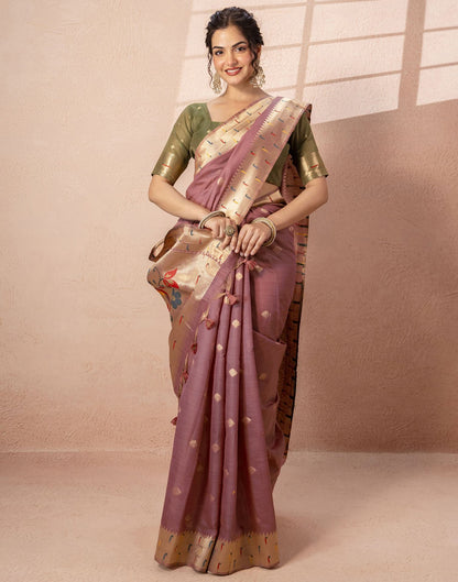 Dusty Mauve Chanderi Cotton Woven Paithani Saree