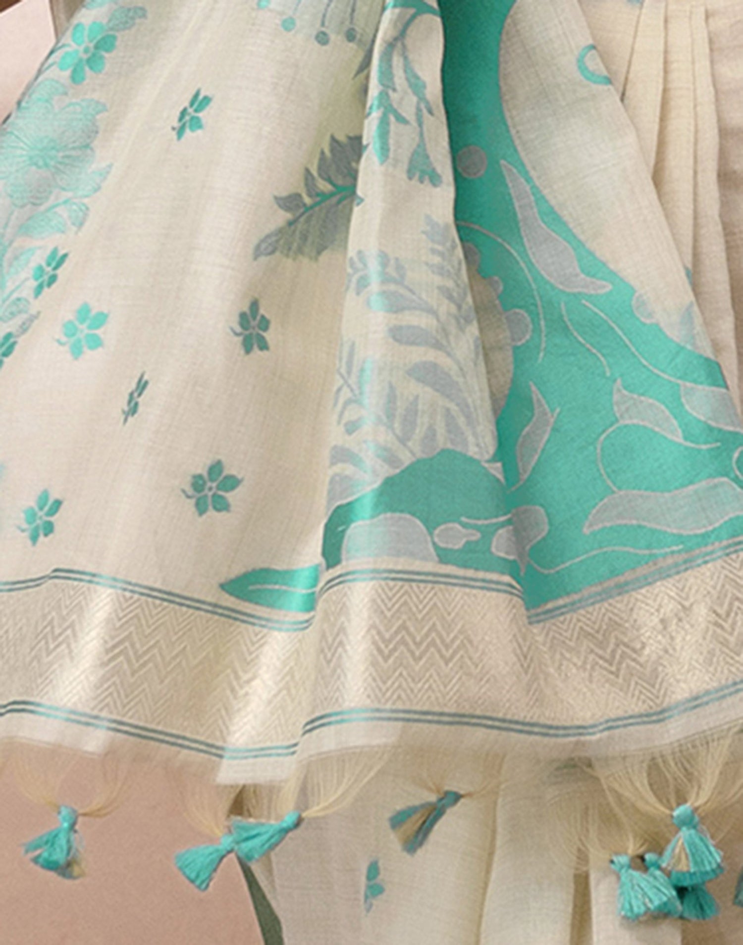 Beige Chanderi Cotton Woven Saree