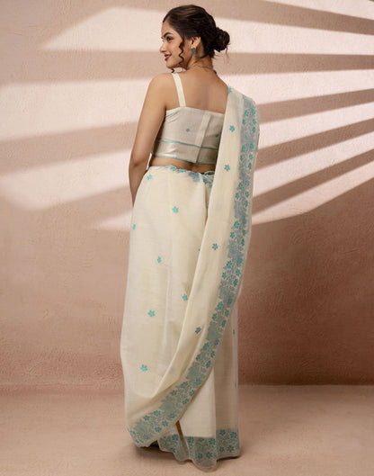 Beige Chanderi Cotton Woven Saree
