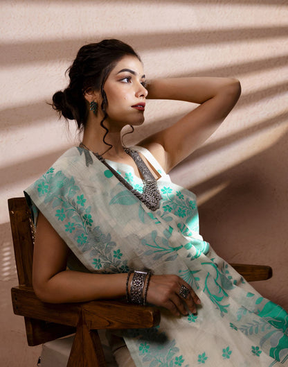 Beige Chanderi Cotton Woven Saree
