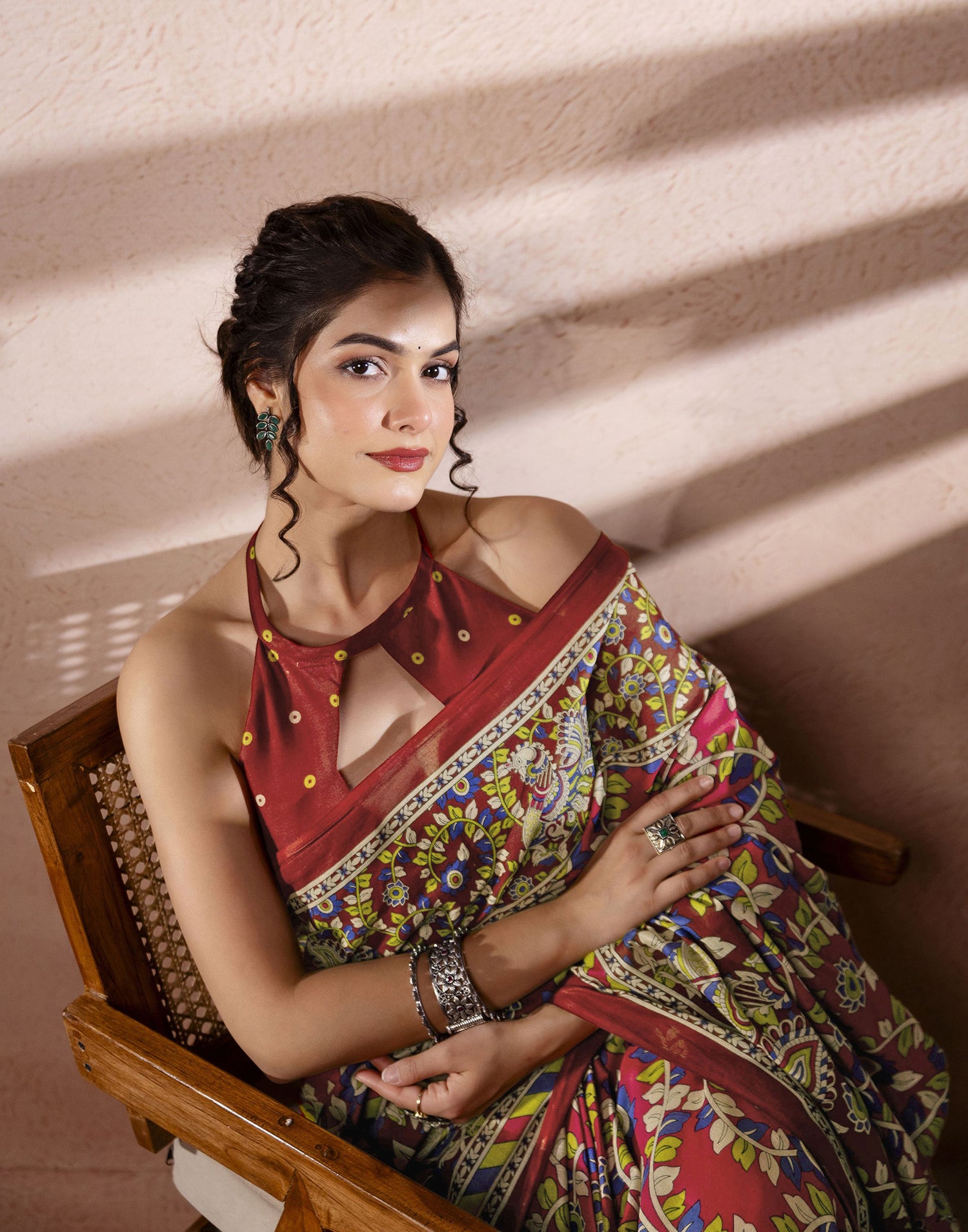 Dark Pink Cotton Printed Kalamkari Saree