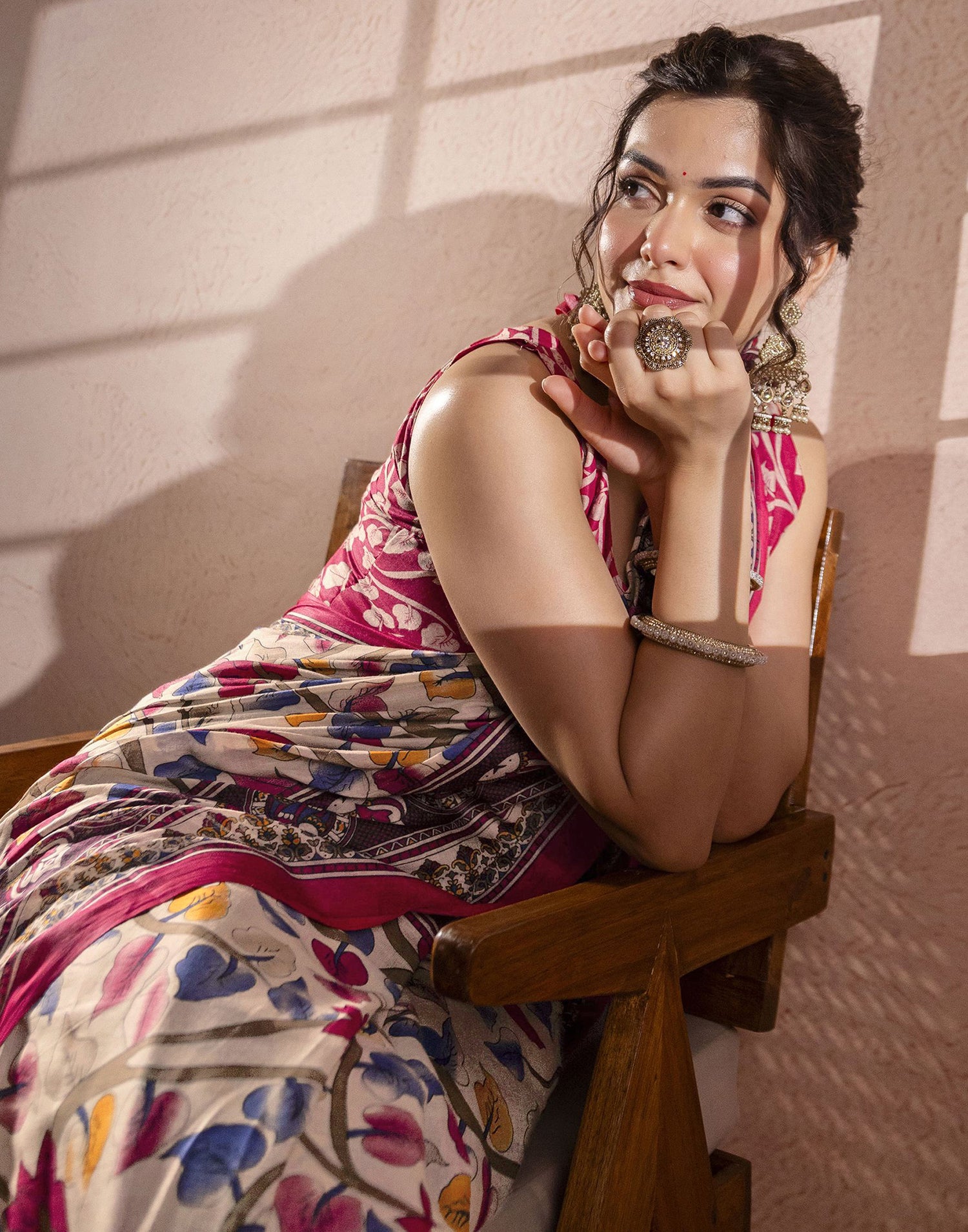Beige Cotton Printed Kalamkari Saree
