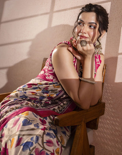 Beige Cotton Printed Kalamkari Saree