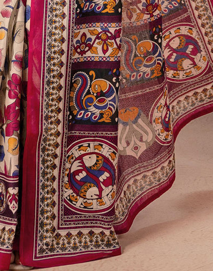 Beige Cotton Printed Kalamkari Saree