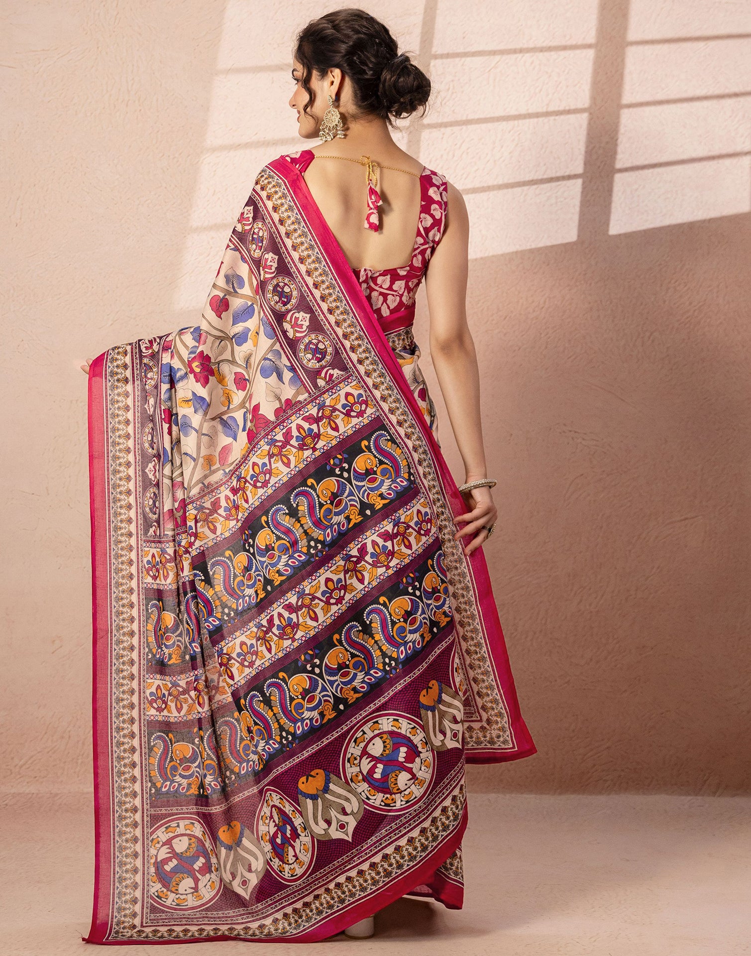 Beige Cotton Printed Kalamkari Saree