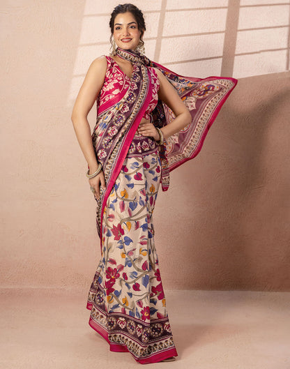 Beige Cotton Printed Kalamkari Saree