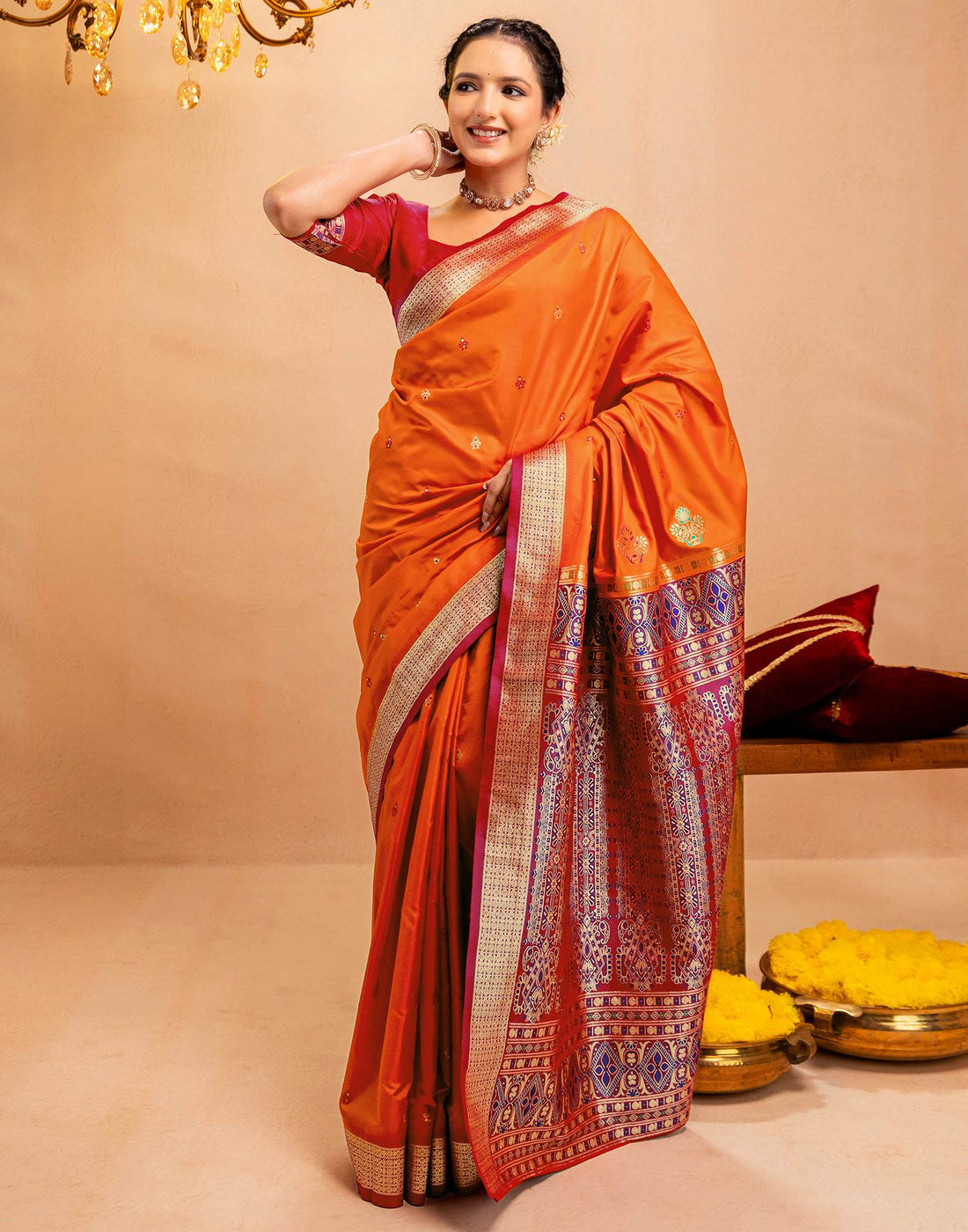 Orange Silk Woven Banarasi Saree