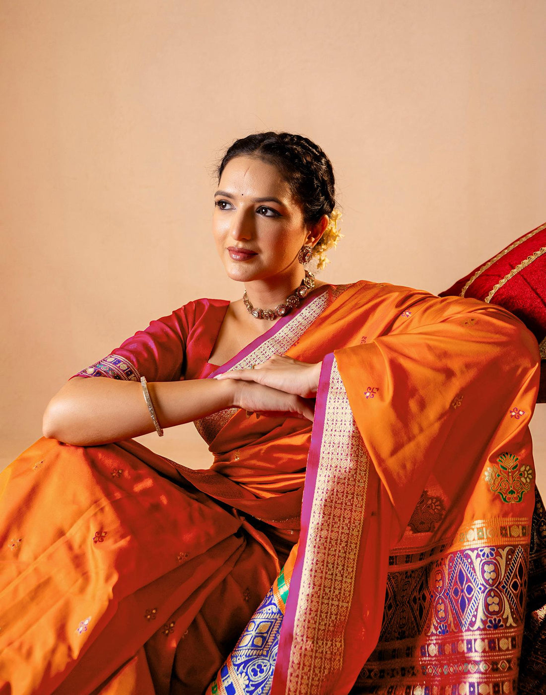 Orange Silk Woven Banarasi Saree