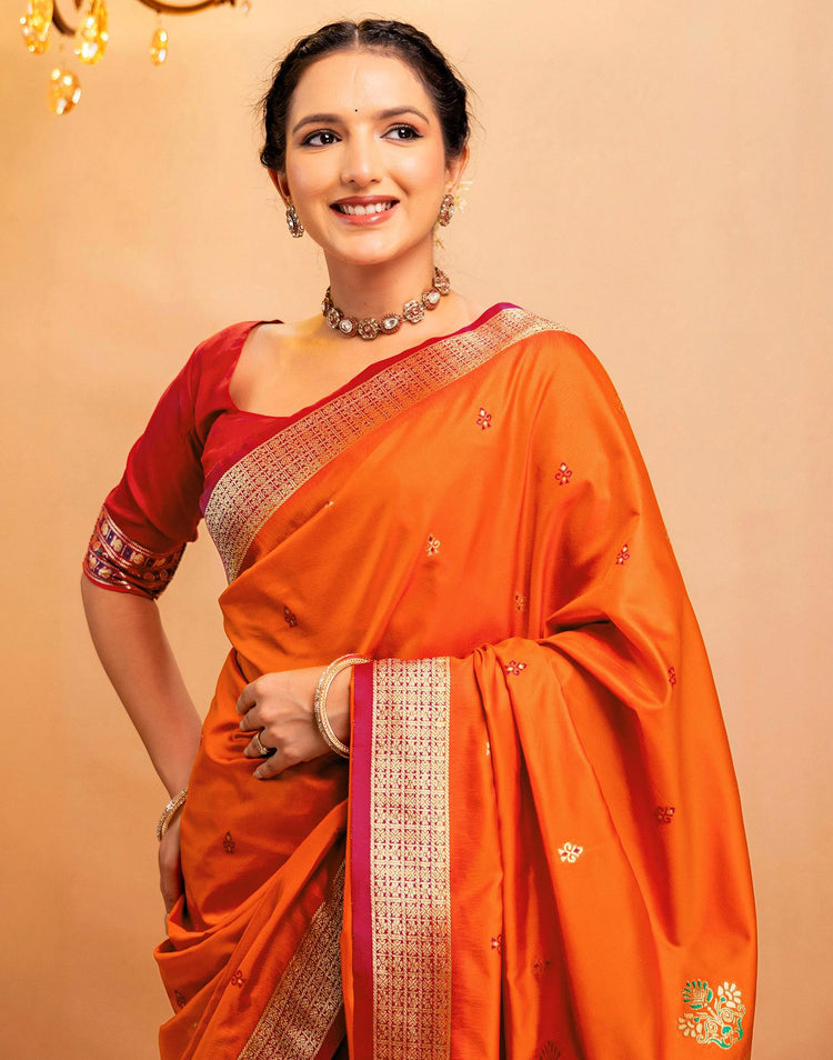 Orange Silk Woven Banarasi Saree