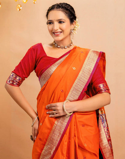 Orange Silk Woven Banarasi Saree