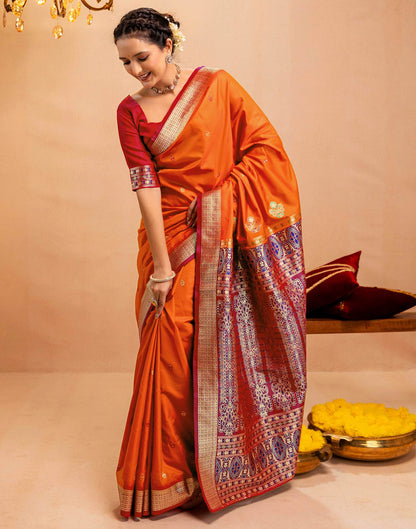 Orange Silk Woven Banarasi Saree