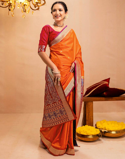 Orange Silk Woven Banarasi Saree