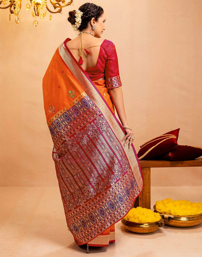 Orange Silk Woven Banarasi Saree