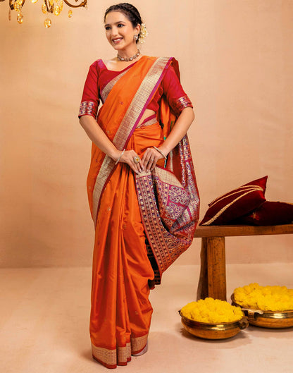 Orange Silk Woven Banarasi Saree