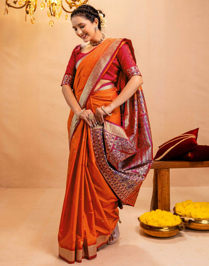 Orange Silk Woven Banarasi Saree