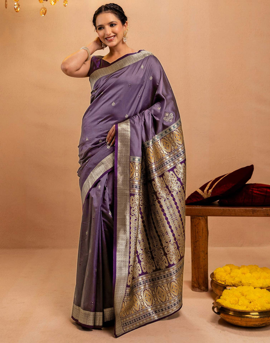 Dusty Purple Silk Woven Banarasi Saree