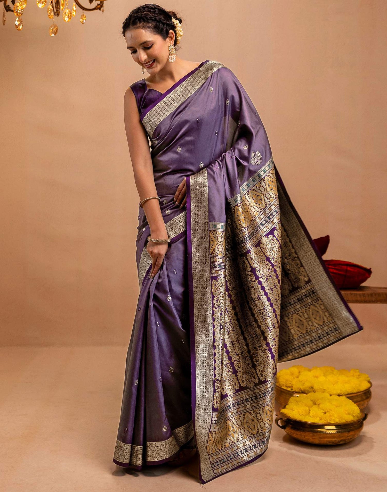 Dusty Purple Silk Woven Banarasi Saree