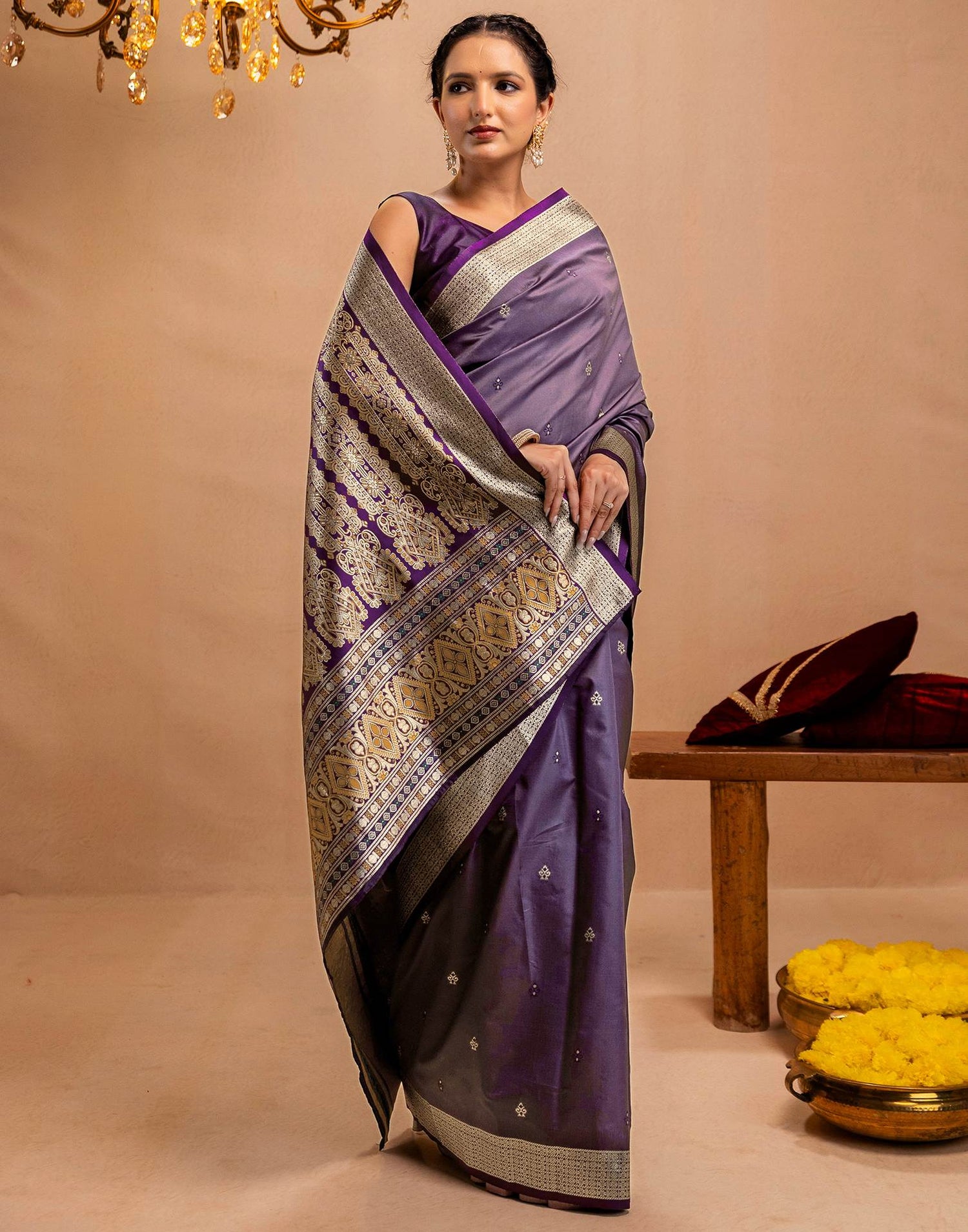 Dusty Purple Silk Woven Banarasi Saree