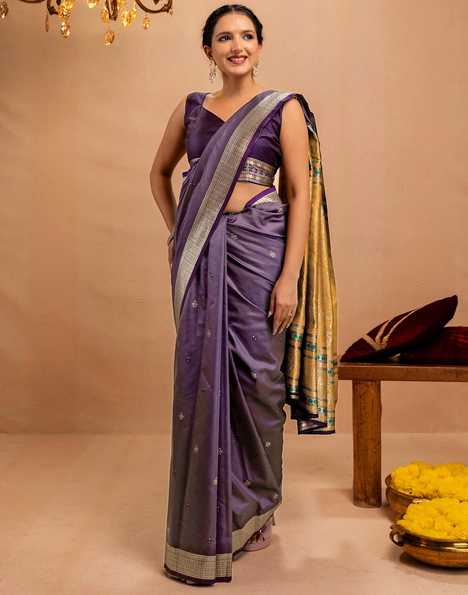 Dusty Purple Silk Woven Banarasi Saree