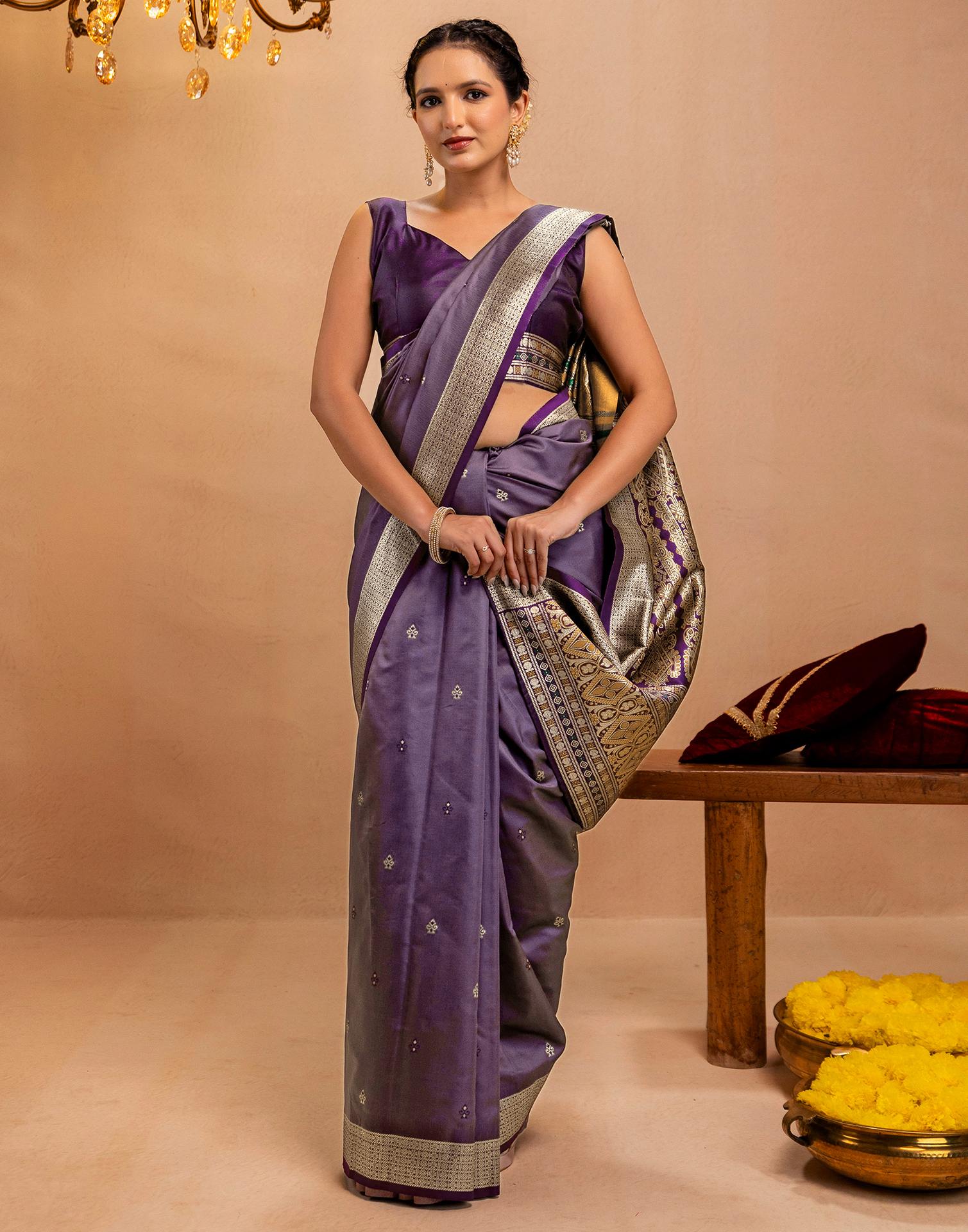 Dusty Purple Silk Woven Banarasi Saree