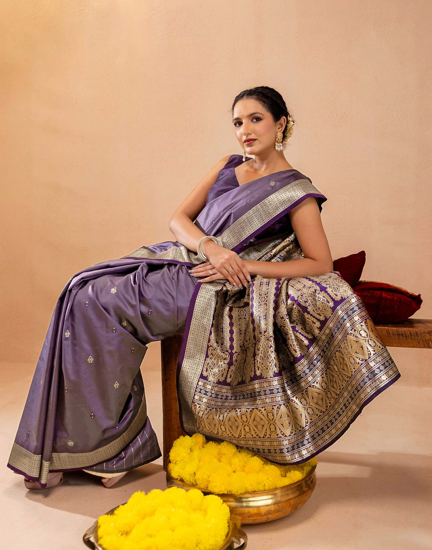 Dusty Purple Silk Woven Banarasi Saree