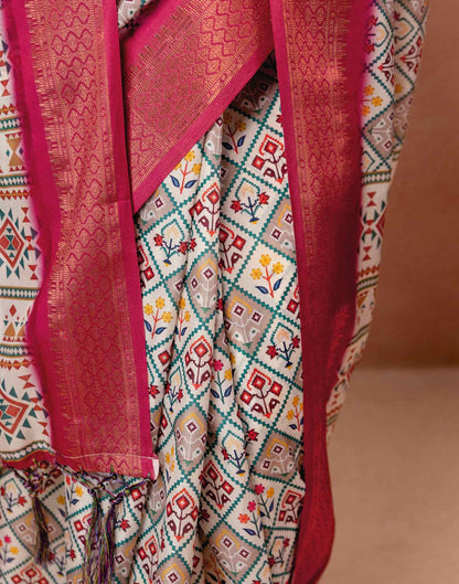 Off White Silk Printed Woven Border Saree