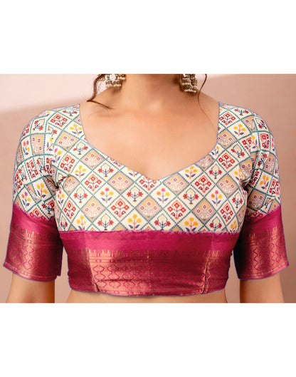 Off White Silk Printed Woven Border Saree