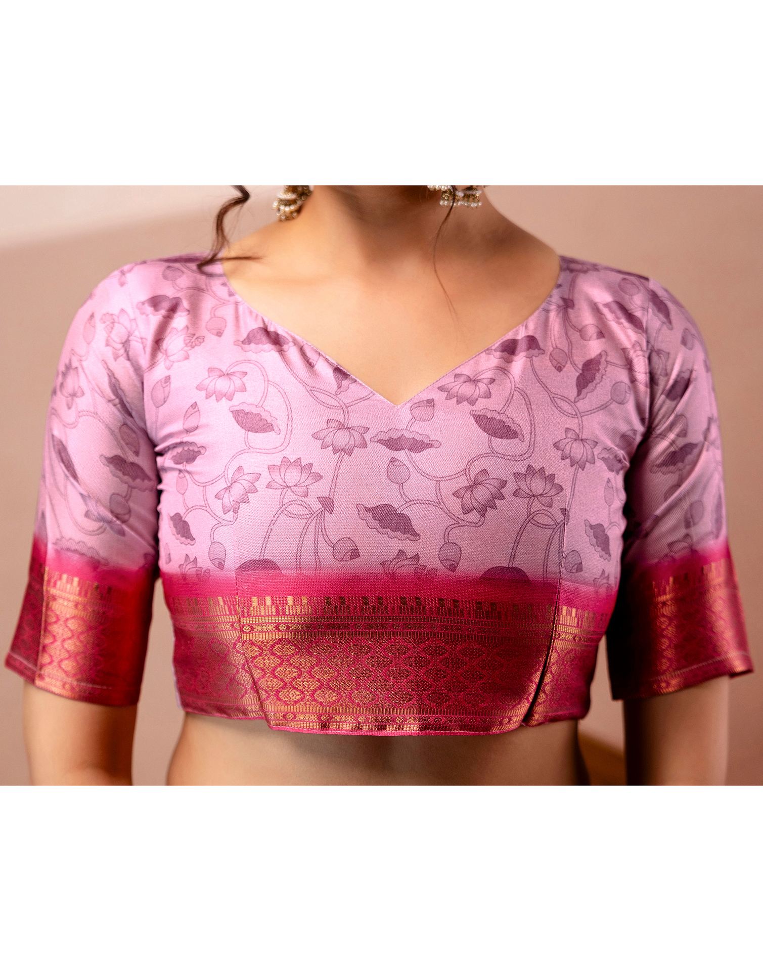 Light Mauve Silk Kalamkari Printed Woven Border Saree