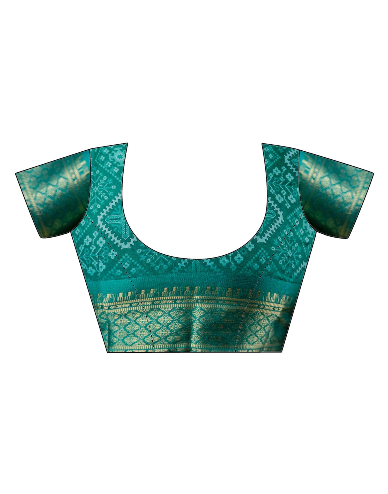 Teal Green Silk Printed Woven Border Saree