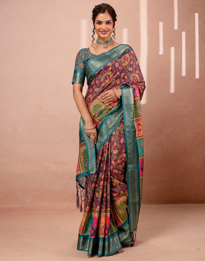 Brown Silk Kalamkari Printed Woven Border Saree