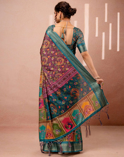 Brown Silk Kalamkari Printed Woven Border Saree
