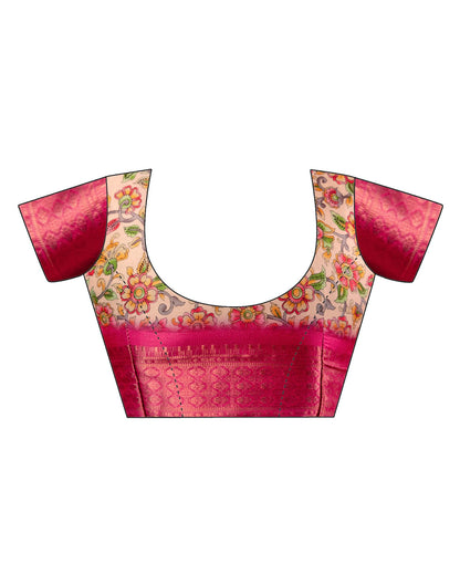 Beige Silk Kalamkari Printed Woven Border Saree