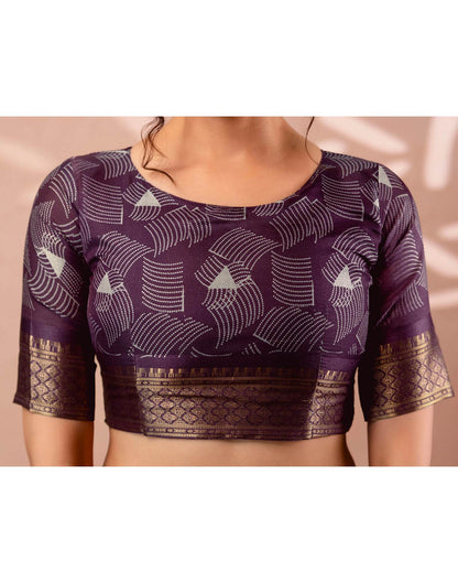 Dark Grey Silk Printed Woven Border Saree